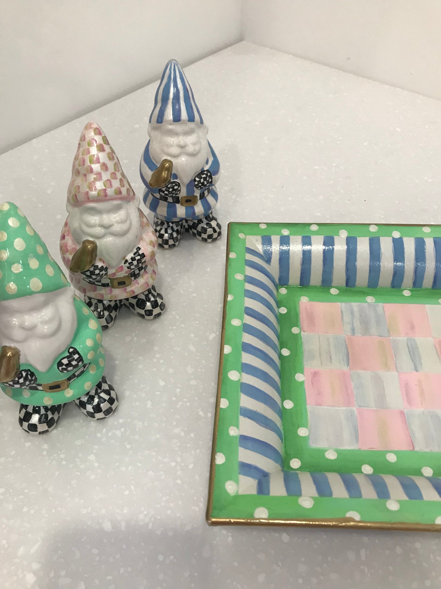 Whimsical little gnomes with decorative tray